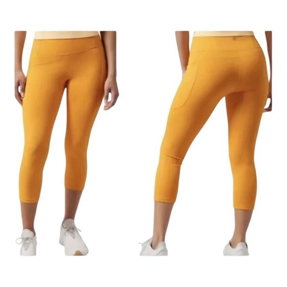 Athleta Ultimate Stash II Capri Radiant Sunrise Yellow Workout Medium NWOT - Picture 1 of 7